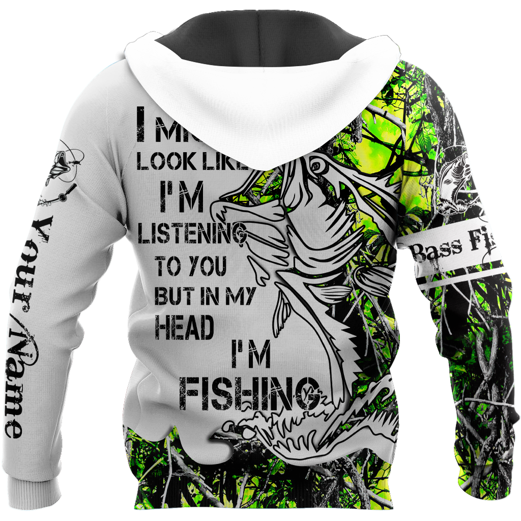 Custom name In my head I&#39;m fishing Bass fishing Tattoo 3D print shirts