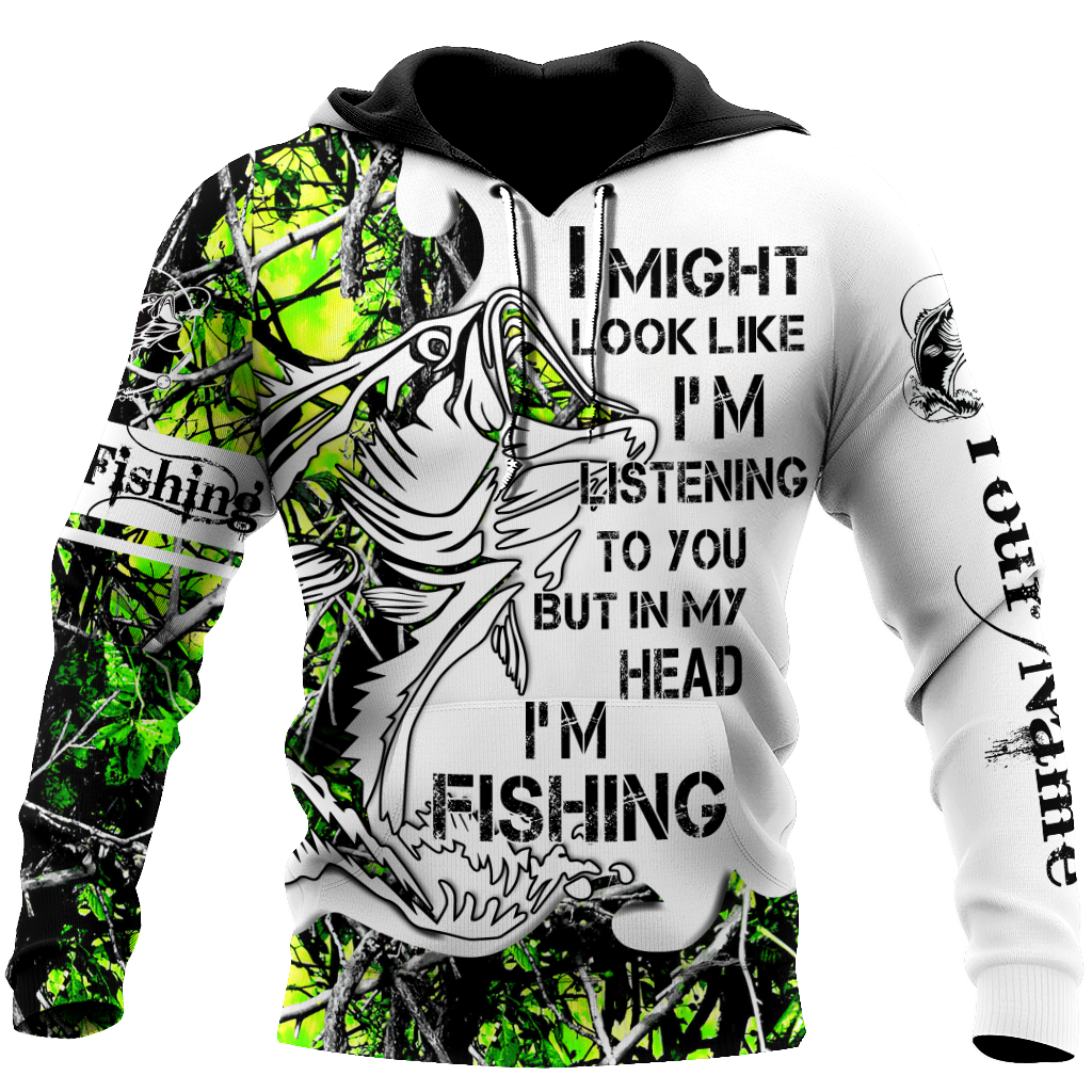 Custom name In my head I&#39;m fishing Bass fishing Tattoo 3D print shirts
