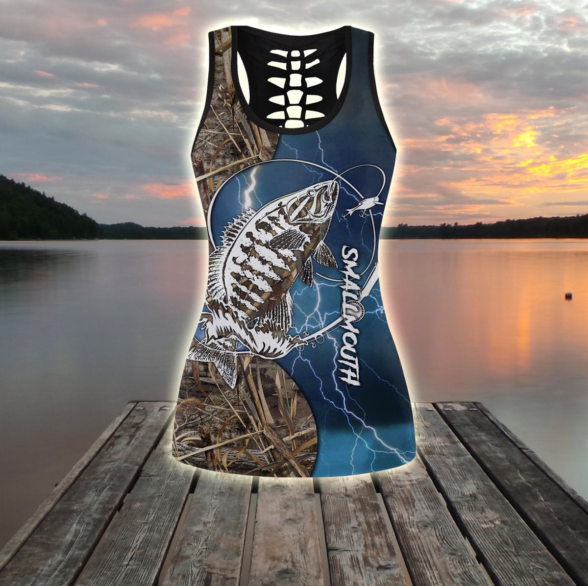 Bass fishing tattoo blue camo Combo Legging + Tank