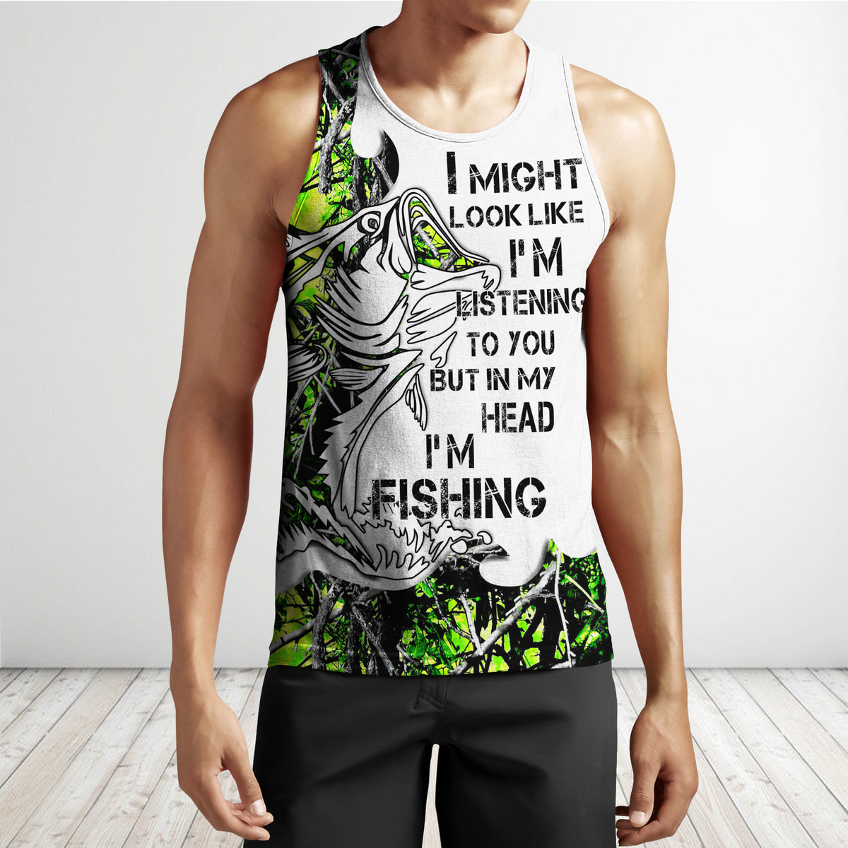 Custom name In my head I&#39;m fishing Bass fishing Tattoo 3D print shirts