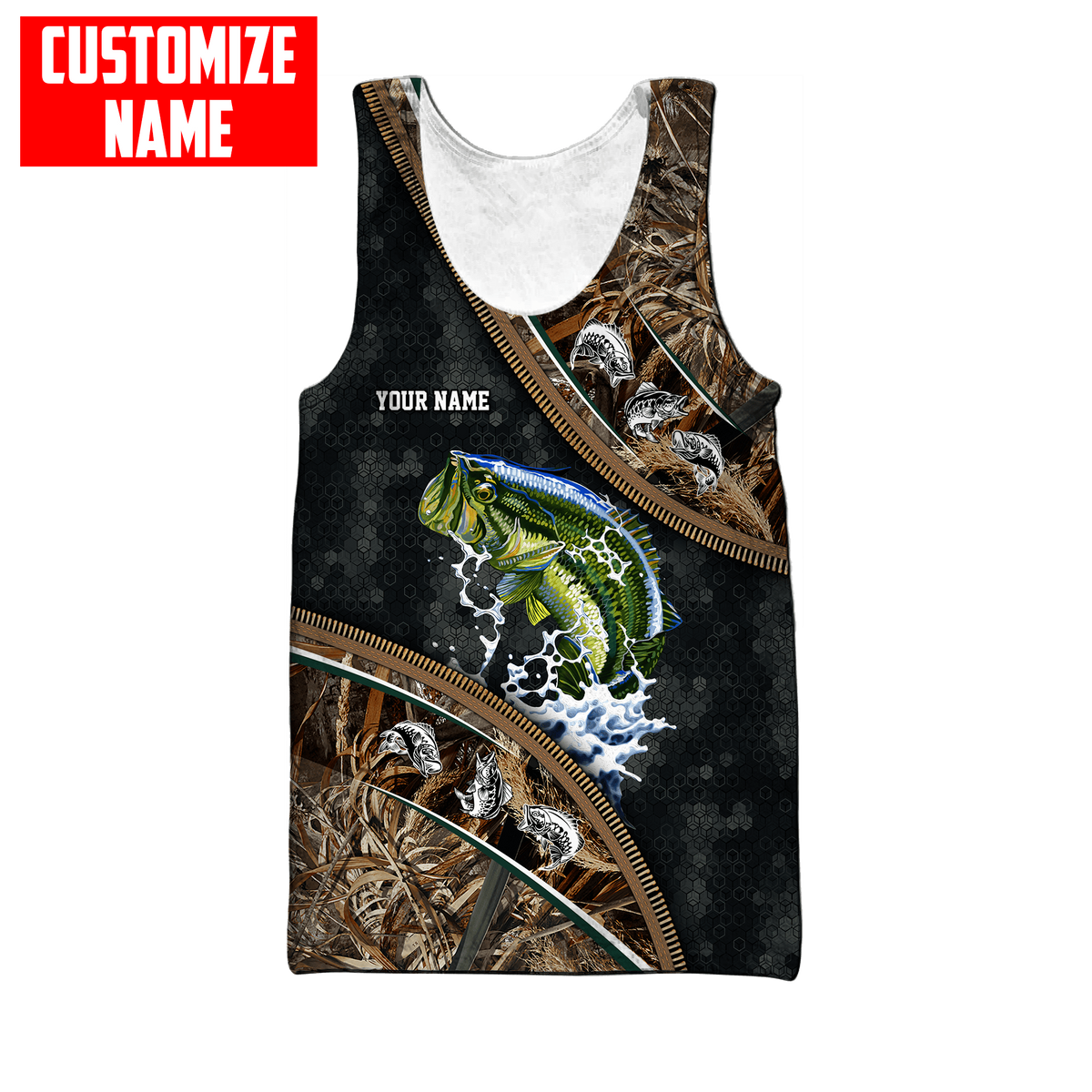 Bass fishing Zip pattern camo Custom name fishing shirts for men and women