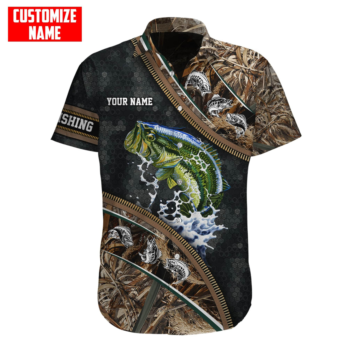 Bass fishing Zip pattern camo Custom name fishing shirts for men and women