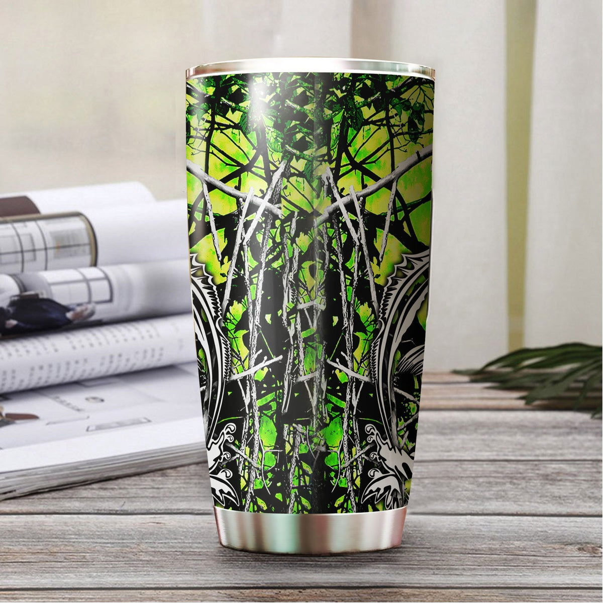 Green Bass Fishing Sport Stainless Steel Tumbler 20 Oz HC9302