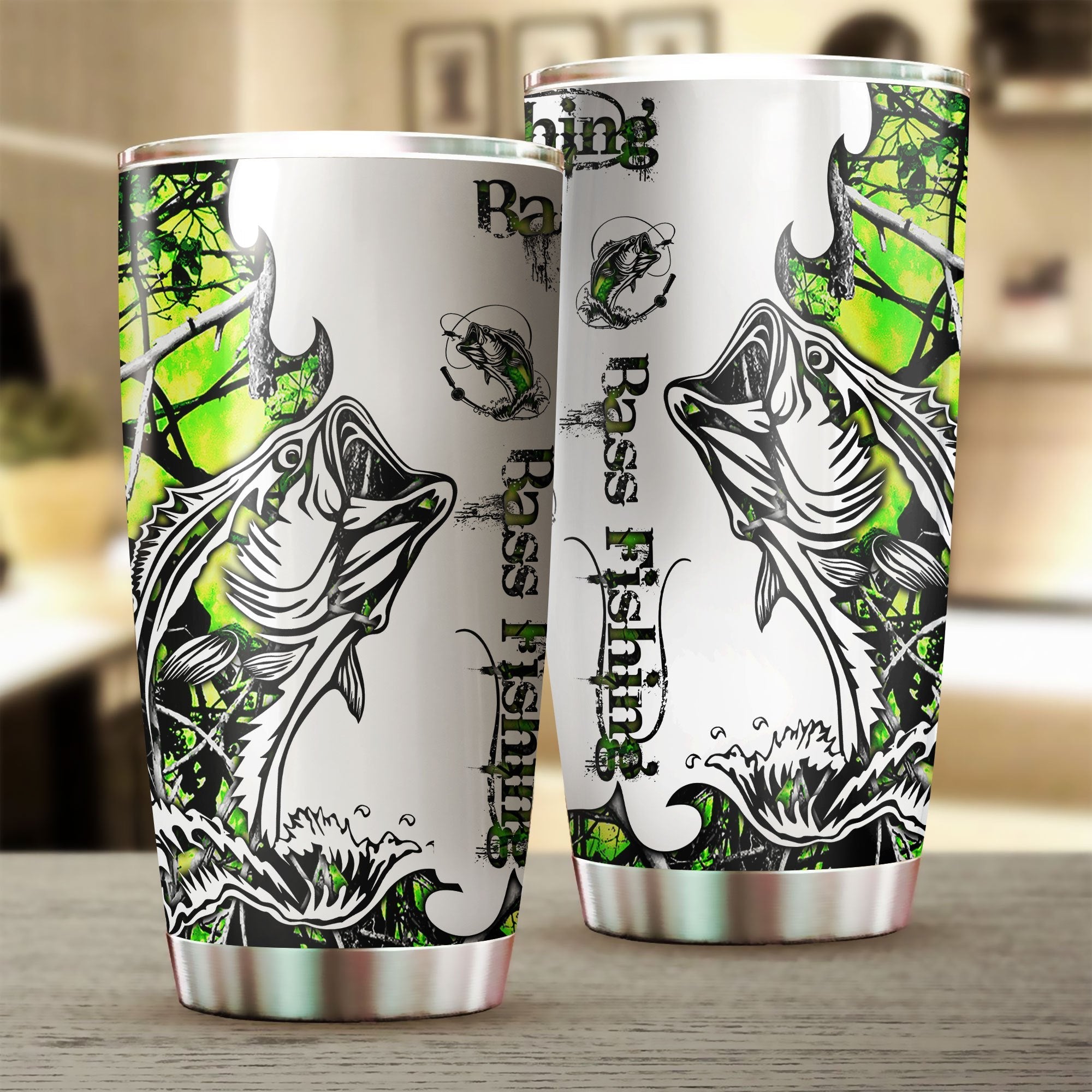 Green Bass Fishing Sport Stainless Steel Tumbler 20 Oz HC9302