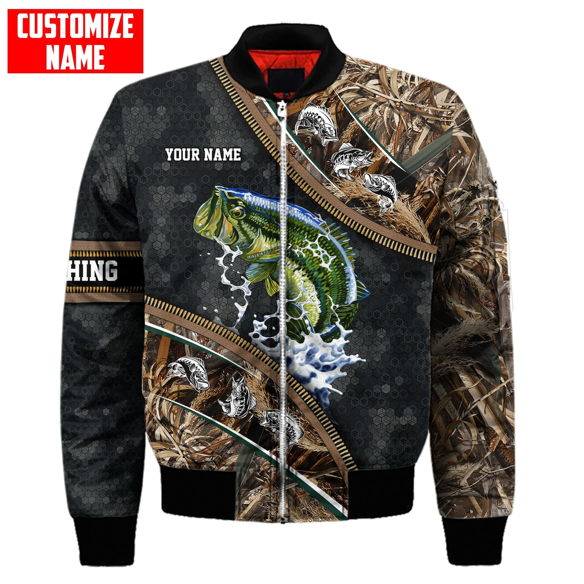 Bass fishing Zip pattern camo Custom name fishing shirts for men and women