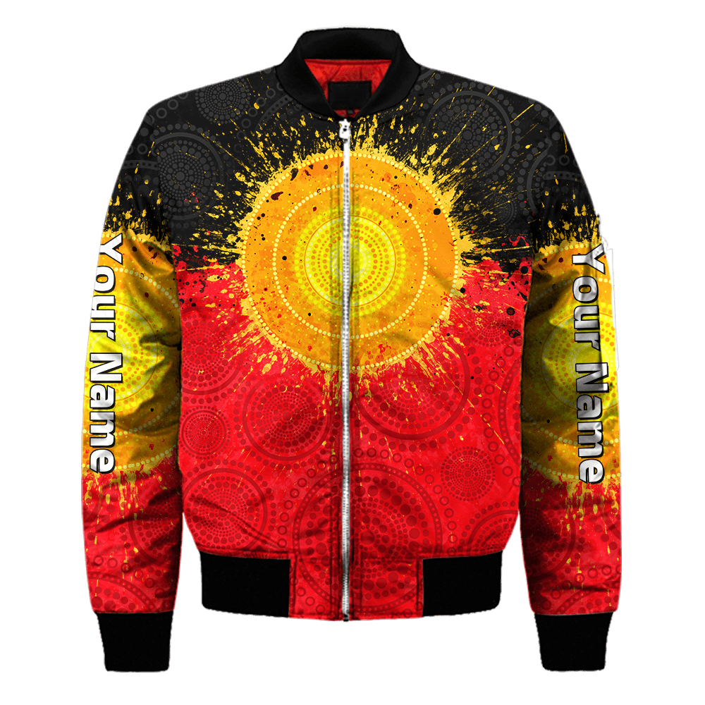 Custom name Aboriginal Flag Indigenous Sun Painting Art 3D design shirts
