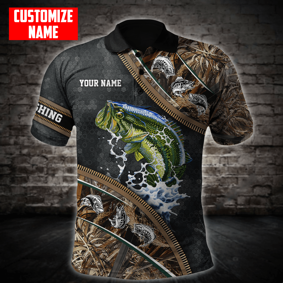 Bass fishing Zip pattern camo Custom name fishing shirts for men and women