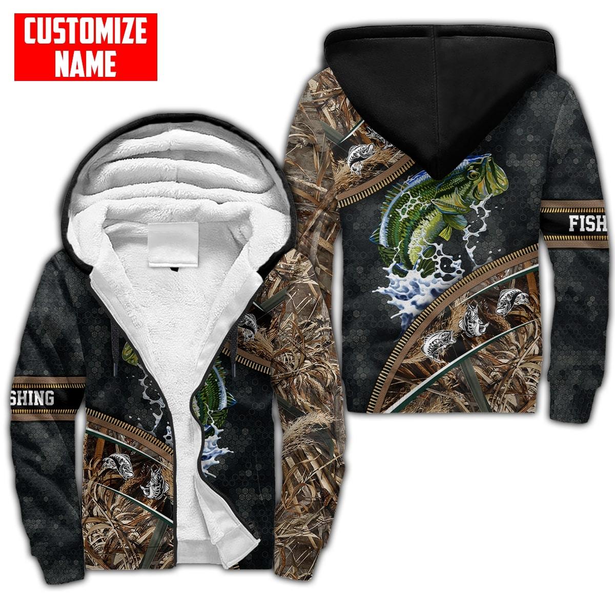 Bass fishing Zip pattern camo Custom name fishing shirts for men and women