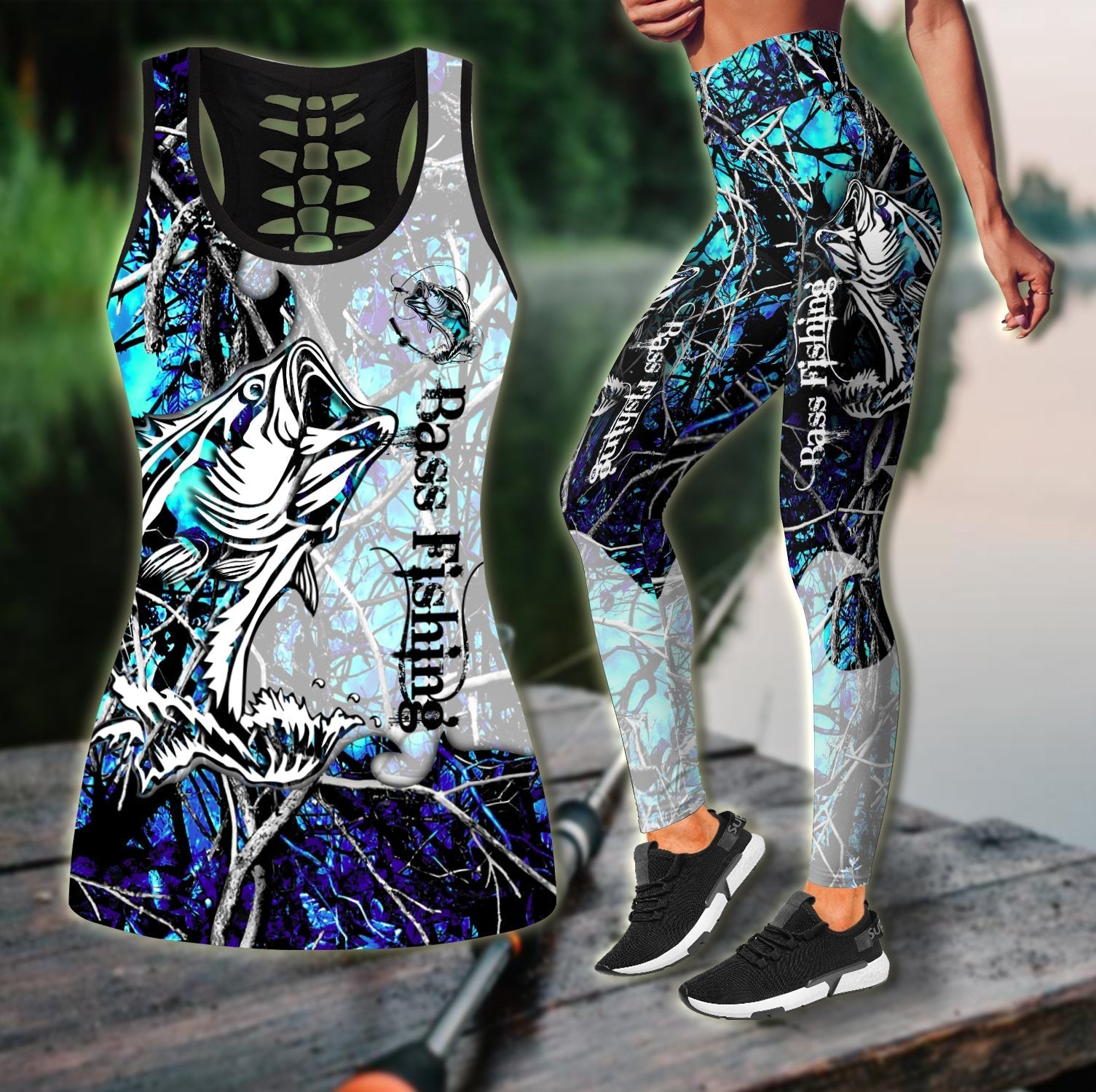 Bass Fishing - Water Camo Combo Legging + Tank fishing outfit for women TR260301