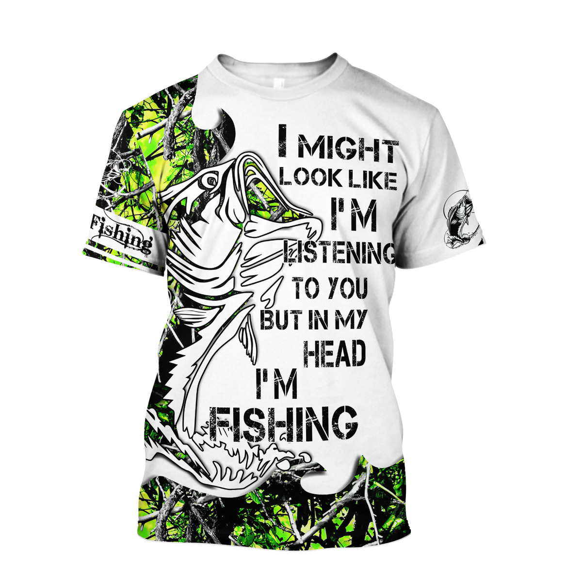 Custom name In my head I&#39;m fishing Bass fishing Tattoo 3D print shirts