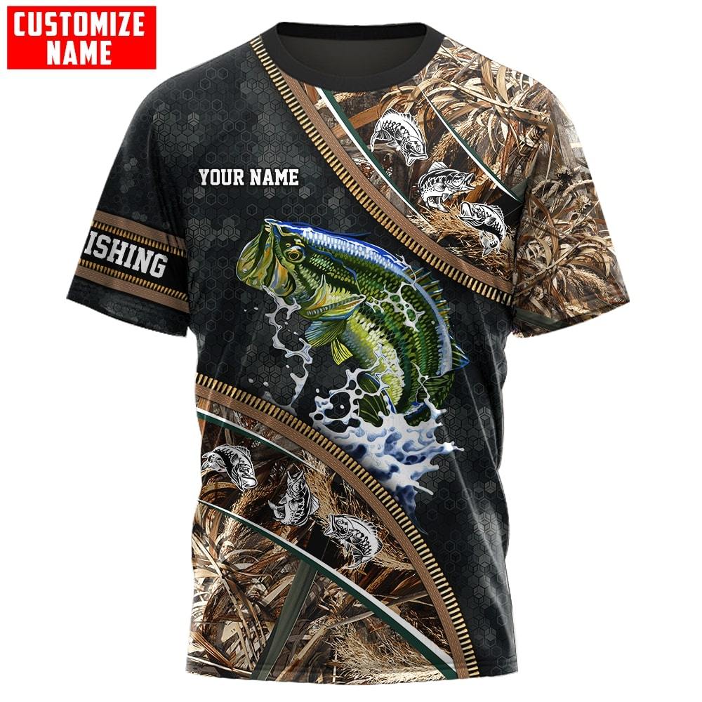 Bass fishing Zip pattern camo Custom name fishing combo for men