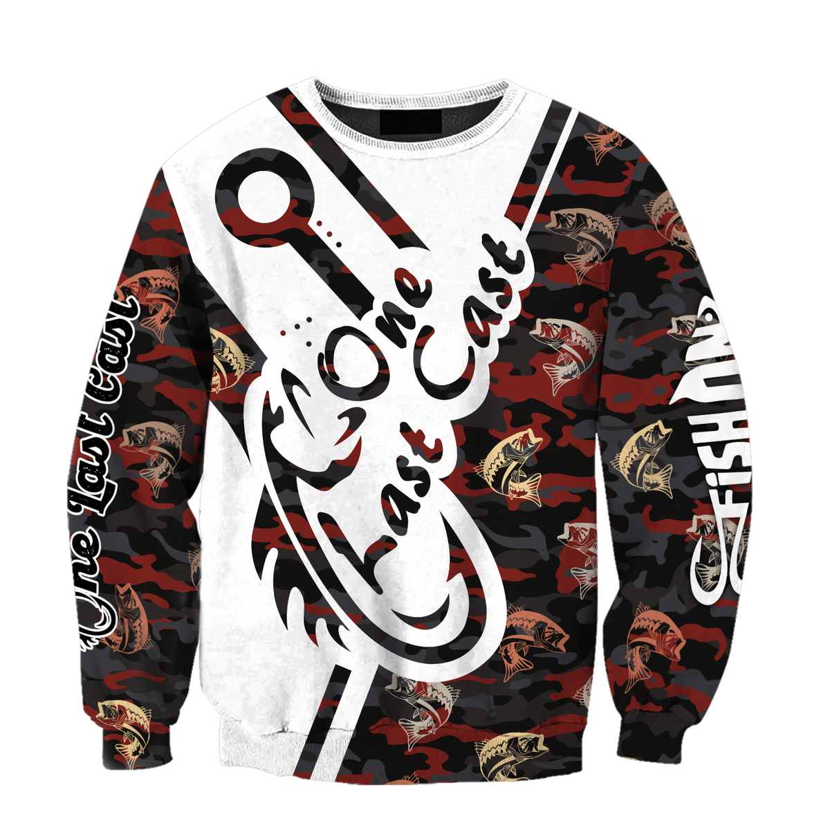 One Last Cast red camo fishing design 3d print shirts