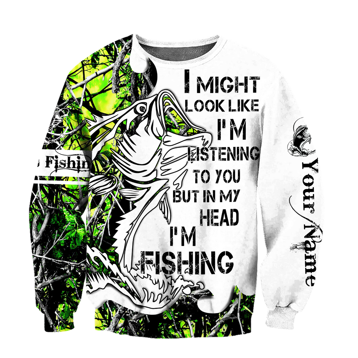 Custom name In my head I&#39;m fishing Bass fishing Tattoo 3D print shirts