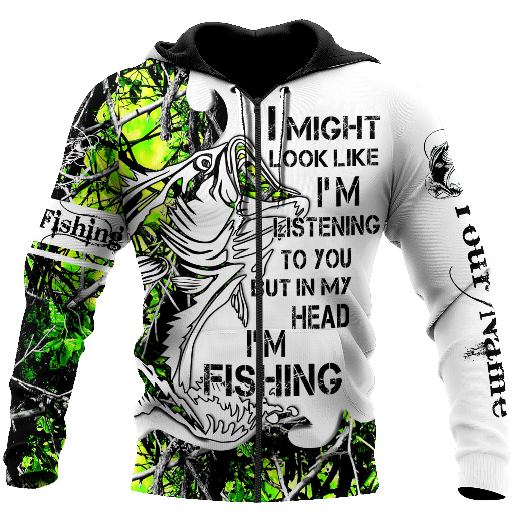 Custom name In my head I&#39;m fishing Bass fishing Tattoo 3D print shirts