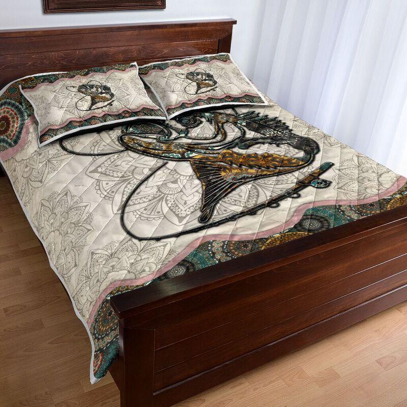 Fish on Fishing Mandala Vintage quilt bedding set