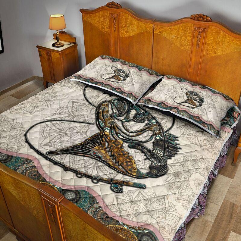 Fish on Fishing Mandala Vintage quilt bedding set